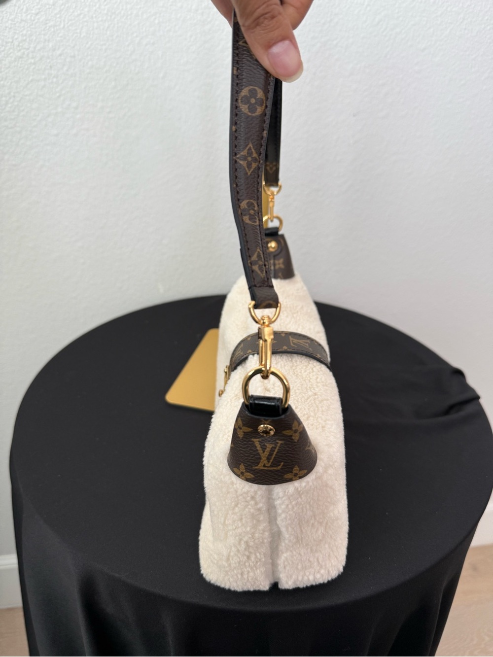 Shearling Pochette Mini Shoulder Bag in Cream and Brown - Picture 8 of 8